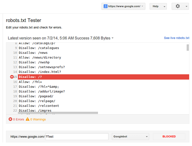 testare file robots txt
